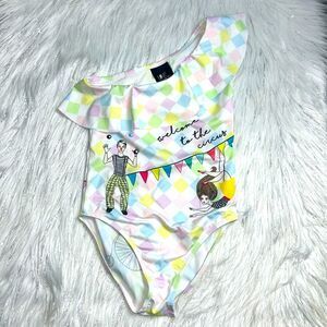 Love Made Love Welcome to the Circus Ruffle One Shoulder Bathing Suit size 8-9Y